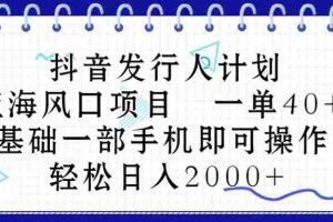 (10756期)抖音发行人计划,蓝海风口项目 一单40,0基础一部手机即可操作 日入2000+