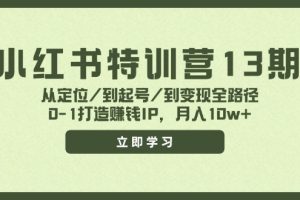 小红书特训营13期,从定位/到起号/到变现全路径,0-1打造赚钱IP,月入10w+