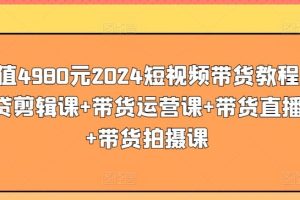 价值4980元2024短视频带货教程，带贷剪辑课+带货运营课+带货直播课+带货拍摄课
