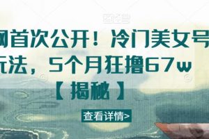 全网首次公开!冷门美女号玩法,5个月狂撸67w【揭秘】