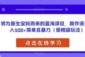 转为新生宝妈而来的蓝海项目，操作得当日入500+简单且暴力（保姆级玩法）【揭秘】