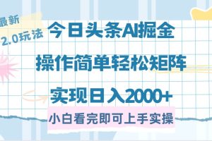 （14506期）今日头条最新2.0玩法，思路简单，复制粘贴，轻松实现矩阵日入2000+