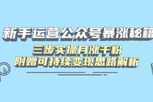 （14111期）新手运营公众号暴涨秘籍，三步实操月涨千粉，附赠可持续变现思路解析
