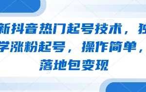 最新抖音热门起号技术，独家教学涨粉起号，操作简单，包落地包变现