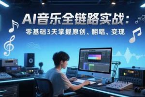 AI音乐全链路实战变现课：零基础3天掌握原创、翻唱、变现