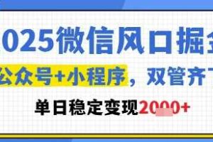 2025微信风口掘金，公众号+小程序双管齐下，单日稳定变现1k+【揭秘】