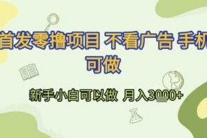 首发零撸项目 不看广告 手机可做 新手小白可以做  月入3k+【揭秘】