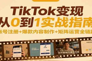 TikTok变现从0到1实战指南：账号注册+爆款内容制作+矩阵运营全链路