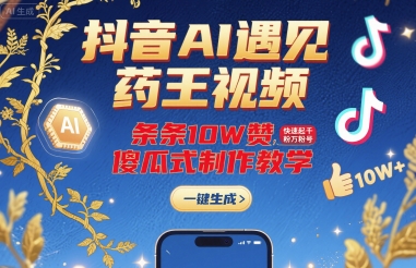 抖音AI遇见药王视频，条条10W赞，快速起千粉万粉号，傻瓜式制作教学