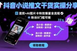 抖音小说推文干货实操分享，混剪+AI图片卡特效爆量全流程，0粉丝0门槛可做