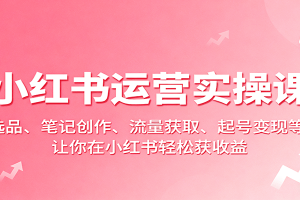 小红书运营实操课：选品、笔记创作、流量获取、起号变现等，让你在小红书轻松获收益