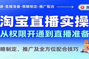 淘宝直播实操,从权限开通到直播准备,教策略制定、推广及全方位配合技巧