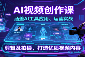 AI视频创作课,涵盖AI工具应用、运营实战、剪辑及拍摄,打造优质视频内容