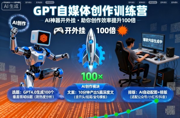 GPT自媒体创作训练营：AI神器开外挂，助你创作效率提升100倍