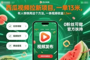 西瓜视频拉新项目，一单13米，有人悄悄用这个方法，一条视频收益2.5w+（附详细教程）