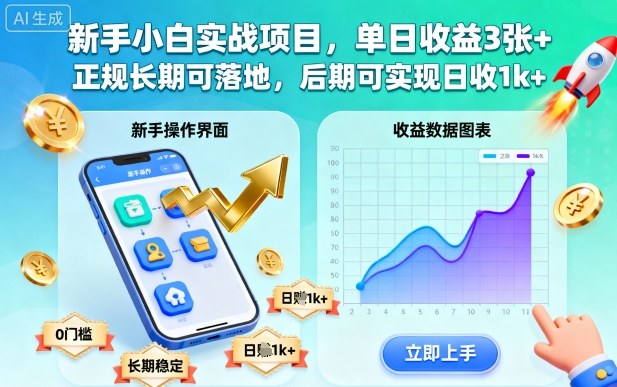 新手小白实战项目,单日收益3张+,正规长期可落地,后期可实现日收1k+【揭秘】