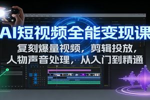 AI短视频全能变现课：复刻爆量视频，剪辑投放，人物声音处理，从入门到精通