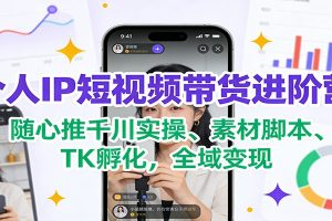 个人IP短视频带货进阶营:随心推千川实操、素材脚本、TK孵化,全域变现