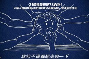 21条视频狂揽73W粉！火柴人情绪共鸣动画短视频全流程拆解，快速起号涨粉