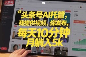 头条号AI托管,我提供视频,你发布,每天10分钟,月躺入5k+【揭秘】