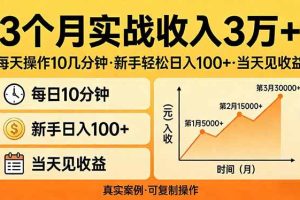 (17639期)3个月实战收入3万+,每天操作10几分钟,新手轻松日入100+,当天见收益