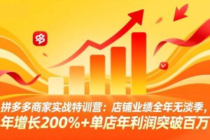（17805期）拼多多商家实战特训营：店铺业绩全年无淡季，年增长200%+单店年利润突破百万(26年3月更新)