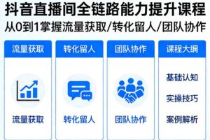抖音直播间浓缩版视频课程,从0到1掌握直播间流量获取、转化留人、团队协作的全链路能力