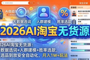 (17955期)2026AI淘宝无货源-4月更新:大数据选词+人群建模+胜率选款,从选品到放大全自动化,月入1W+玩法