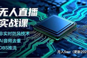 (17958期)无人直播实战课(更新4月),非实时防风技术、AI音频去重、OBS推流,建立技术壁垒,月入5w+