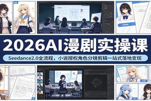 2026AI漫剧实操课：Seedance2.0全流程，小说授权角色分镜剪辑一站式落地变现