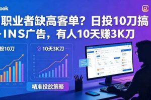 自由职业者缺高客单?日投10刀搞FB+INS广告,有人10天赚3K刀!【原创双语字幕】