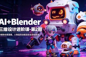 (18586期)AI+Blender三维设计进阶课-第2期:AI辅助创意建模,人物道具动画渲染全流程教学