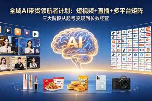 (18593期)全域AI带货领航者计划:短视频+直播+多平台矩阵,三大阶段从起号变现到长效经营