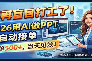 别再盲目打工了!2026用AI做PPT全自动接单,一单5张+,当天见效!