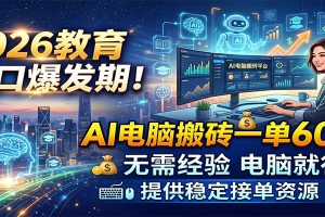2026教育风口爆发期!AI电脑搬砖一单600+,无需经验电脑就行,提供稳定接单资源