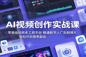 AI视频创作实战课:零基础玩转多工具平台,精通数字人广告、剧情片,轻松开启接单副业