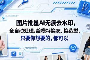图片批量AI无痕去水印,全自动处理,给模特换衣、换造型,只要你想要的,都可以(软件+视频教程)