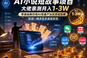 AI小说短故事项目,大佬亲测月入1-3W,零基础教你用AI批量产出优质短故事,实现一稿多吃多渠道变现