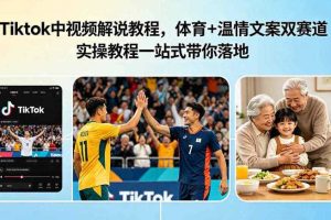 Tiktok中视频解说教程,体育+温情文案双赛道实操教程一站式带你落地,教你出海賺美刀
