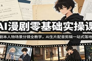AI漫剧零基础实操课:剧本人物场景分镜全教学,AI生片配音剪辑一站式落地