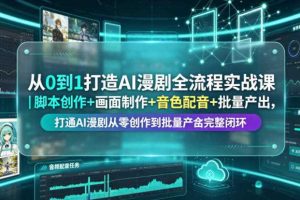 从0到1打造AI漫剧全流程实战课|脚本创作+画面制作+音色配音+批量产出,打通AI漫剧从零创作到批量量产完整闭环