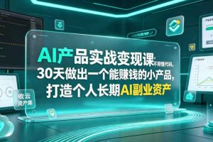 AI产品实战变现课,不用懂代码,30天做出一个能賺钱的小产品,打造个人长期AI副业资产