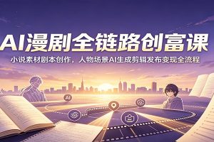 AI漫剧全链路创富课:小说素材剧本创作,人物场景AI生成剪辑发布变现全流程