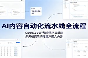 AI内容自动化流水线全流程:OpenCode环境安装项目搭建,多风格提示词库量产图文内容
