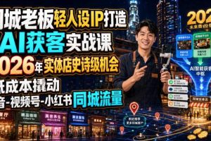 同城老板轻人设IP打造+AI获客实战课,2026年实体店史诗级机会,低成本撬动抖音-视频号-小红书同城流量