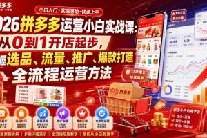 2026拼多多运营小白实战课:从0到1开店起步,掌握选品、流量、推广、爆款打造全流程运营方法