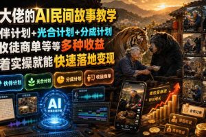 某大佬的AI民间故事教学,伙伴计划+光合计划+分成计划+收徒商单等多种收益,跟着实操就能快速落地变现