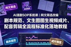AI漫剧SOP系统课|网文筛选改编、剧本规范、文生图图生视频成片、配音剪辑全流程标准化落地教程(更新)
