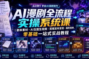 AI漫剧全流程实操系统课|剧本素材・AI生图生视频・剪辑发布变现・高阶接单,零基础一站式实战教程