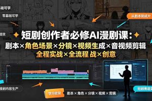 (19459期)短剧创作者必修AI漫剧课:剧本×角色场景×分镜×视频生成×音视频剪辑×全流程实战×创意短片拆解